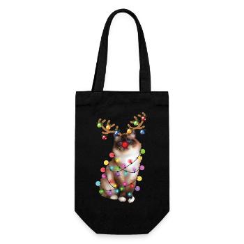 Christmas Birman Cat - Lustige Rentier Xmas Kitty - Geschenkbeutel für Flaschen - Schwarz - Vorne