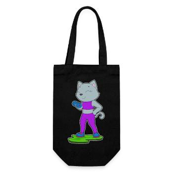 Katze Bodybuilder Hantel Bodybuilding - Geschenkbeutel für Flaschen - Schwarz - Vorne