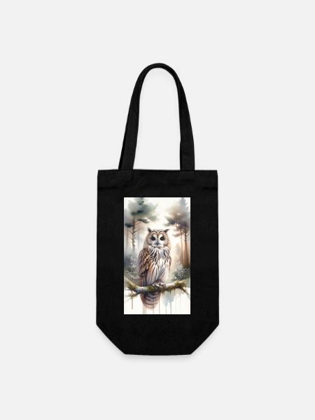 Eule im Aquarell - Geschenkbeutel für Flaschen - Schwarz