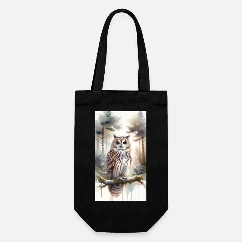 Eule im Aquarell - Geschenkbeutel für Flaschen - Schwarz