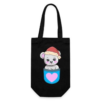 Kind Kinder Nikolaus Weihnachtsmann Teddy - Geschenkbeutel für Flaschen - Schwarz - Vorne