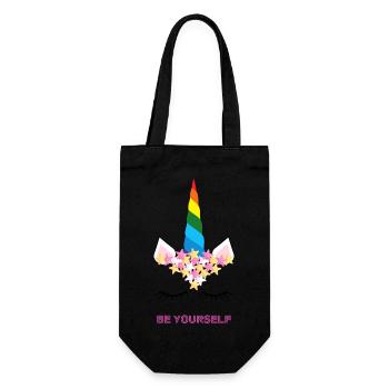 Be Yourself, LGBTQ+, CSD, Regenbogen, Einhorn - Geschenkbeutel für Flaschen - Schwarz - Vorne