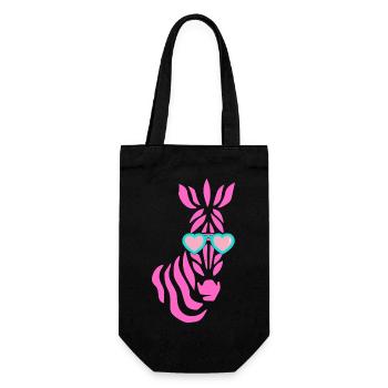 pinkes Zebra mit Sonnenbrille - Geschenkbeutel für Flaschen - Schwarz - Vorne