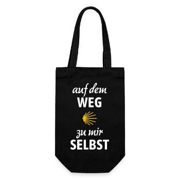 Auf dem Weg zu mir selbst | Jakobsweg, Pilger - Geschenkbeutel für Flaschen - Schwarz - Vorne