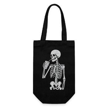 Skelett, das Strohhalm schlürft, Kunst - Geschenkbeutel für Flaschen - Schwarz - Vorne
