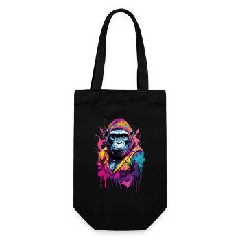 Gorilla groß in Afrika, mächtiges Tier buntes Design - Geschenkbeutel für Flaschen - Schwarz - Vorne
