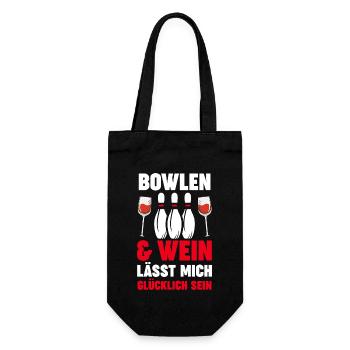 Wein Bowler Bowlen Kegeln Bowling - Geschenkbeutel für Flaschen - Schwarz - Vorne