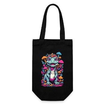Psychedelischer Dinosaurier Pilz für Naturfans - Geschenkbeutel für Flaschen - Schwarz - Vorne