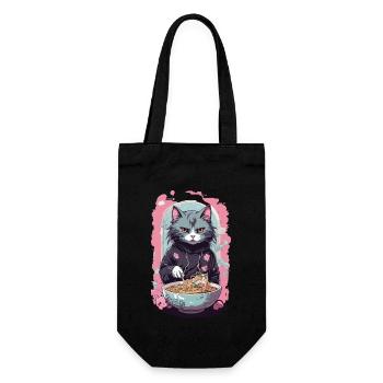 Anime Ramen Katze Japanische Nudelsuppen Kunst - Geschenkbeutel für Flaschen - Schwarz - Vorne