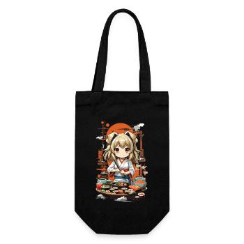 Kawaii Anime Sushi Girl Streetwear Food Design - Sac à bouteille - noir - Devant
