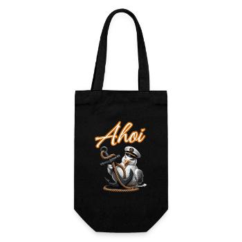 Ahoy! Funny Seagull with Anchor - Gift Bag for Bottles - black - Front
