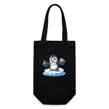 Pinguin Gewichtheber auf schmelzender Eisscholle - Geschenkbeutel für Flaschen - Schwarz - Vorne
