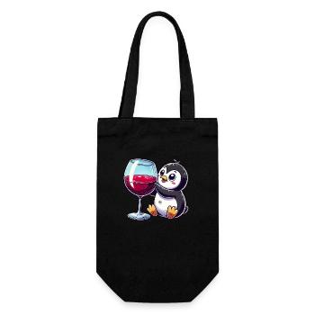 Mignon pingouin vin rouge critique de vin dessin animé - Sac à bouteille - noir - Devant