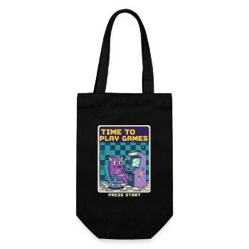 Zeit zum Spielen Monster Retro Pixel Arcade Geschenk - Geschenkbeutel für Flaschen - Schwarz - Vorne