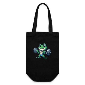Cooler Frosch Barbell Gewichtheber Cartoon Fitness - Geschenkbeutel für Flaschen - Schwarz - Vorne