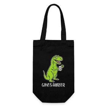 Ginosaurier - lustiger T-rex Dino mit Gin - Geschenkbeutel für Flaschen - Schwarz - Vorne