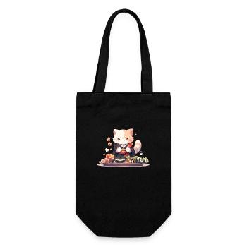 Chat samouraï mange des sushis - Sac à bouteille - noir - Devant