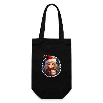 Fille blonde avec un ours en peluche à Noël - Sac à bouteille - noir - Devant