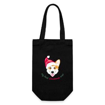 Corgi gallois souriant en chapeau de Père Noël - Sac à bouteille - noir - Devant