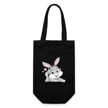 Lapin souriant écouter de la musique dans des écouteurs - Sac à bouteille - noir - Devant