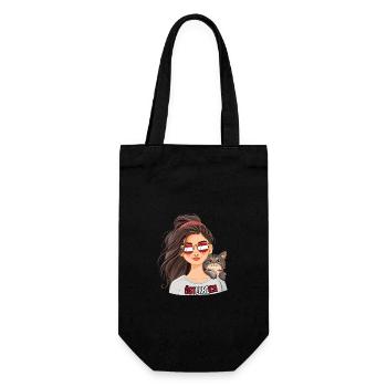 Österreich Fan Girl mit Katze - Geschenkbeutel für Flaschen - Schwarz - Vorne