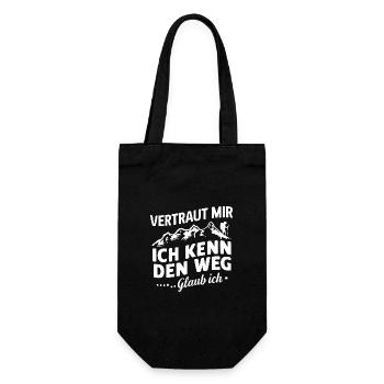 Wandern Wanderer Wanderung Berge Wald - Geschenkbeutel für Flaschen - Schwarz - Vorne