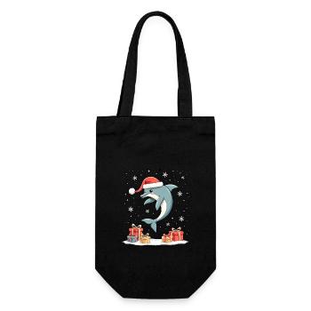 Dolphin with Santa Hat Snowflakes - Gift Bag for Bottles - black - Front