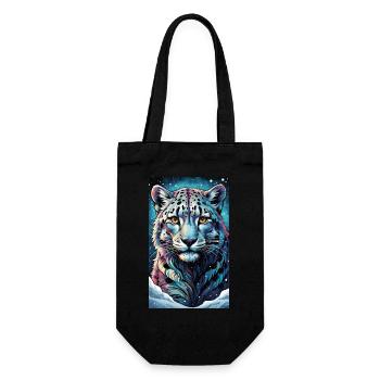 Schneeleopard | Leopard | Raubtier - Geschenkbeutel für Flaschen - Schwarz - Vorne