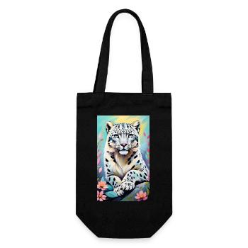 Schneeleopard | Leopard | Raubtier - Geschenkbeutel für Flaschen - Schwarz - Vorne