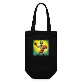 Grüner Alien Basketballspieler im Sonnenuntergang - Geschenkbeutel für Flaschen - Schwarz - Vorne