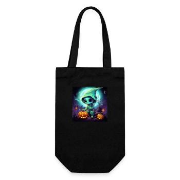 Alien Halloween: Green alien with pumpkin - Gift Bag for Bottles - black - Front