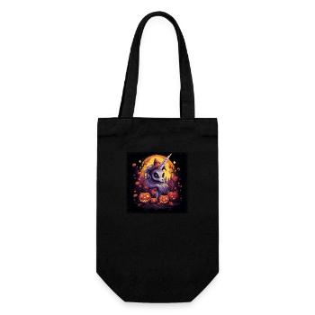 Licorne d’Halloween avec citrouille au coucher du soleil - Sac à bouteille - noir - Devant