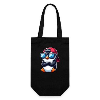 Cooler Pinguin mit Sonnenbrille Cartoon 1 - Geschenkbeutel für Flaschen - Schwarz - Vorne