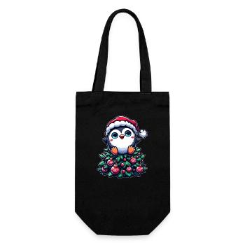 Lustiger Pinguin Weihnachtsbaum Skurril - Geschenkbeutel für Flaschen - Schwarz - Vorne