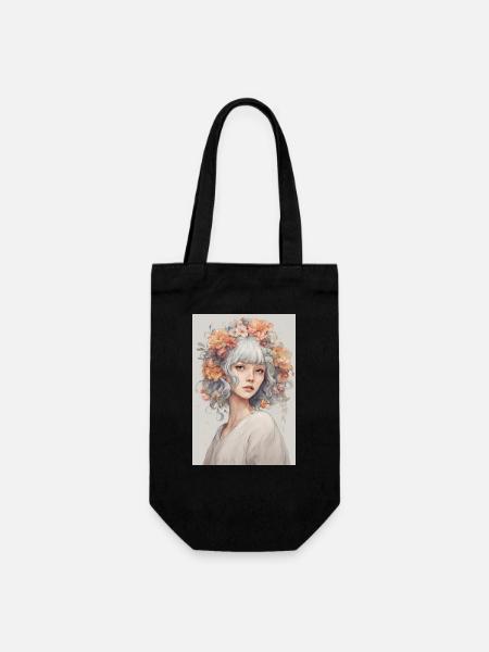 Blumenmädchen - Geschenkbeutel für Flaschen - Schwarz