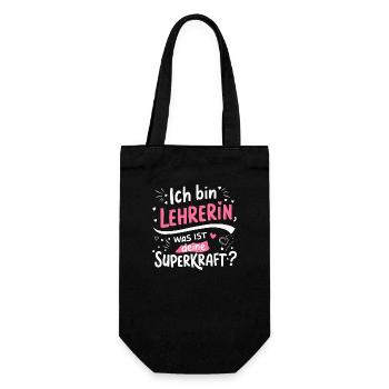 Lehrer-Superkraft T-Shirt Lehrergeschenk Bildung - Geschenkbeutel für Flaschen - Schwarz - Vorne