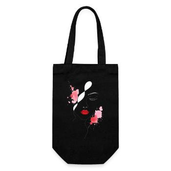 Woman face with red lips - Gift Bag for Bottles - black - Front