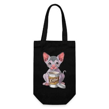 Nacktkatze mit Kaffee - Geschenkbeutel für Flaschen - Schwarz - Vorne
