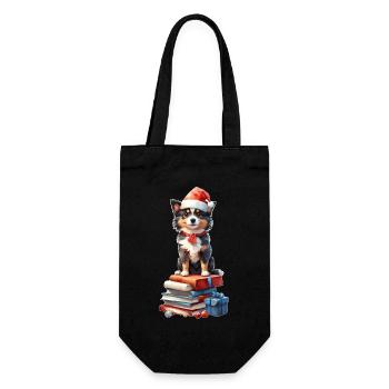 Christmas with dog, cute Sheltie puppy - Gift Bag for Bottles - black - Front