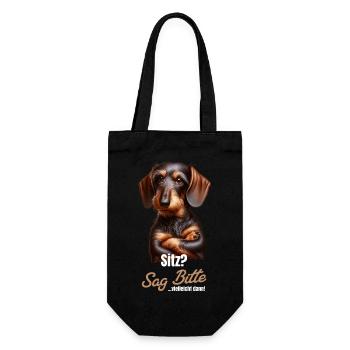 Sitz? Sag bitte... Vielleicht dann - Dackel Teckel - Geschenkbeutel für Flaschen - Schwarz - Vorne