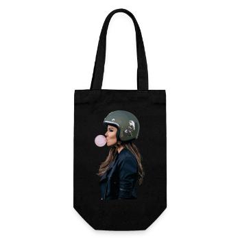 Coole Motorradfahrerin Bikerin kaut Kaugummi - Geschenkbeutel für Flaschen - Schwarz - Vorne