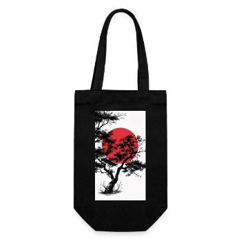 Manga-Style Dark Tree with Red Sun - Gift Bag for Bottles - black - Front