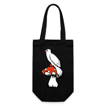 Bird sitting cute big mushroom dots toadstool - Gift Bag for Bottles - black - Front