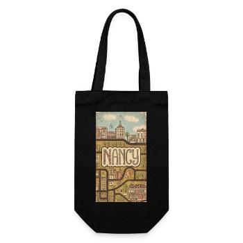 Nancy Stadtbild Retro Karte Typografie - Geschenkbeutel für Flaschen - Schwarz - Vorne
