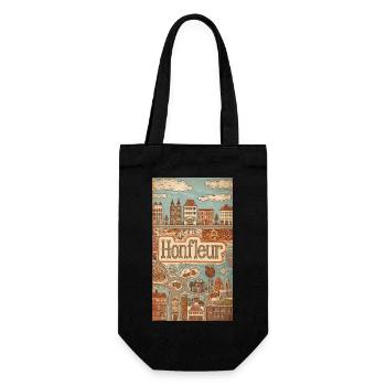 Honfleur Vintage Hafen Skizze Frankreich - Geschenkbeutel für Flaschen - Schwarz - Vorne