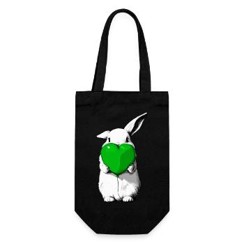 Hase mit grünem Herzballon - Geschenkbeutel für Flaschen - Schwarz - Vorne