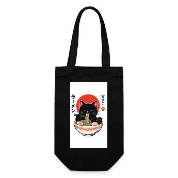 Katzenramen unter rotem Mond - Geschenkbeutel für Flaschen - Schwarz - Vorne