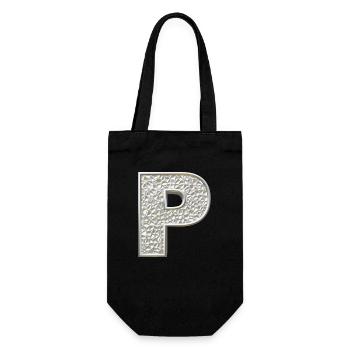 P, letter, letter P, initial, initial P, monogram, - Geschenkbeutel für Flaschen - Schwarz - Vorne