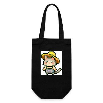 Katze mit Farmerhut, Farmer, Latzhose, pixelart - Geschenkbeutel für Flaschen - Schwarz - Vorne