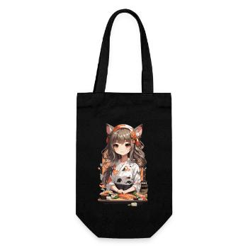 Kawaii Sushi Master Anime Girl Design - Gift Bag for Bottles - black - Front